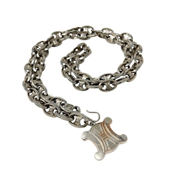CELINE Vintage Macadam Logo Chain Belt Charm Fashion Accessory Silver [105919] - Picture 3 of 7